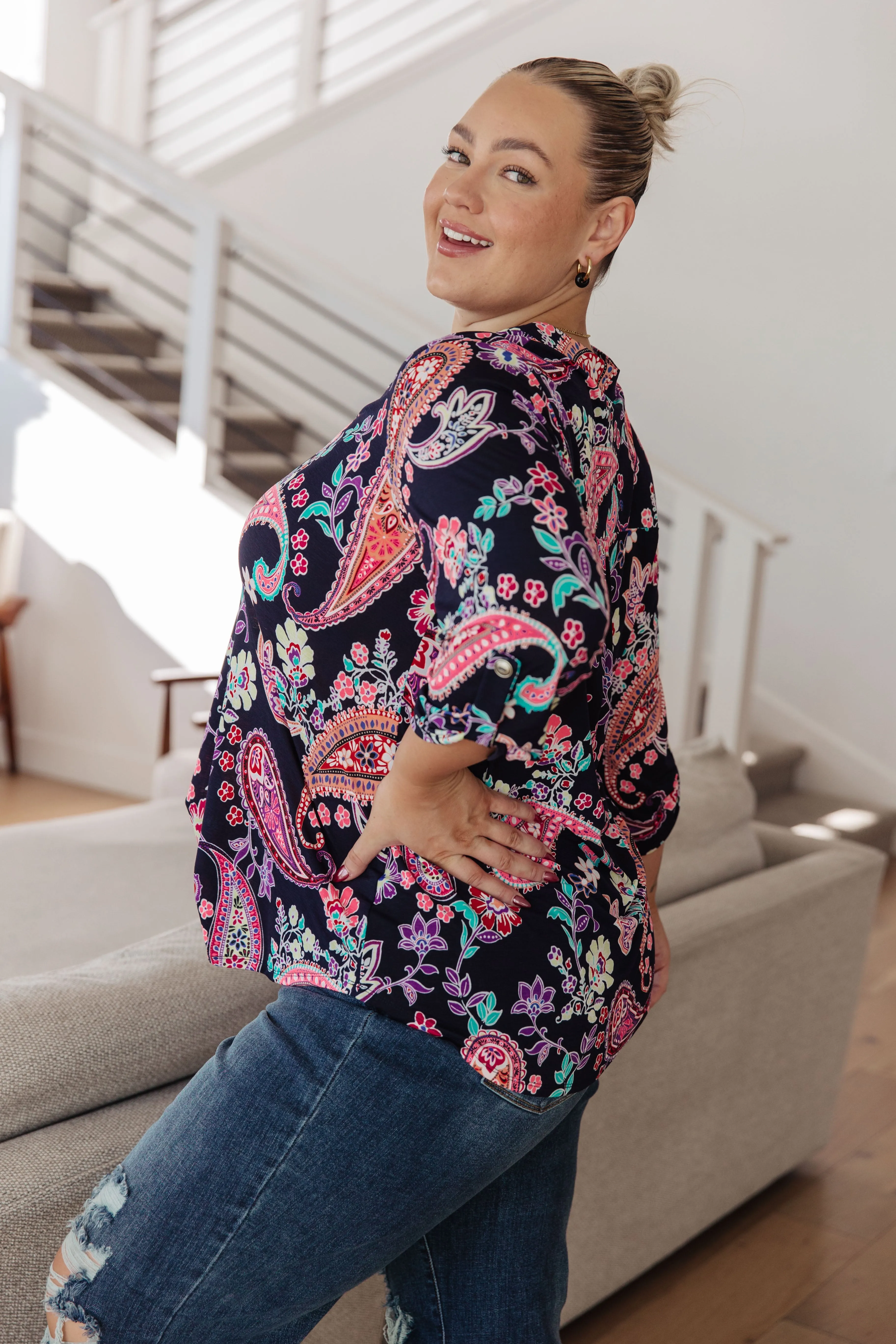 Hazel Blues® |  Little Lovely Blouse in Navy Paisley