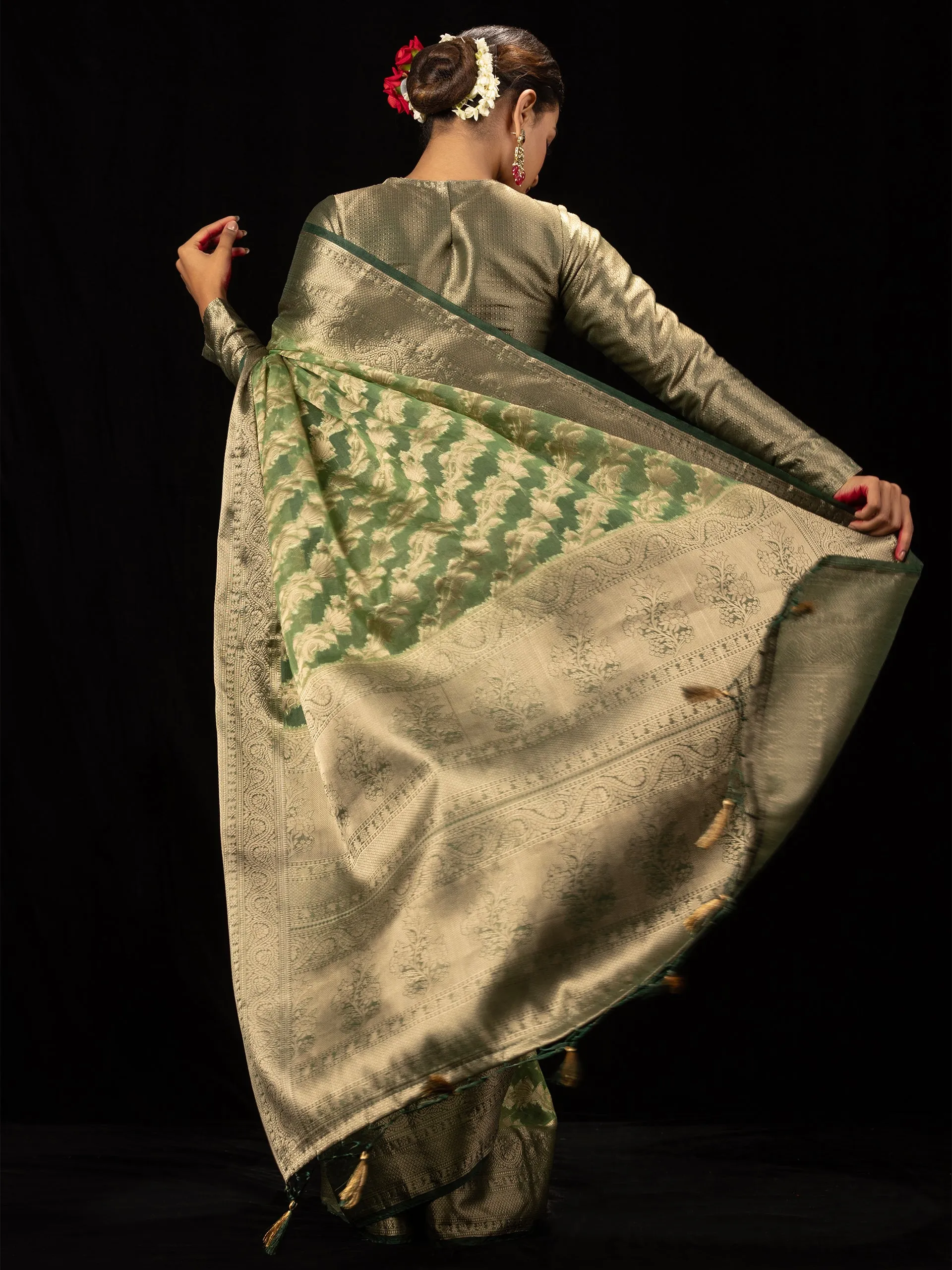 Heena Green Organza Saree with blouse fabric