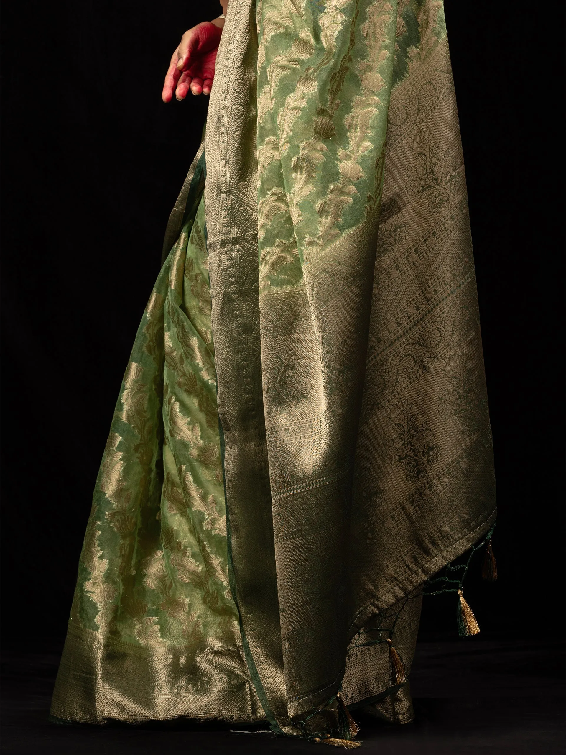 Heena Green Organza Saree with blouse fabric