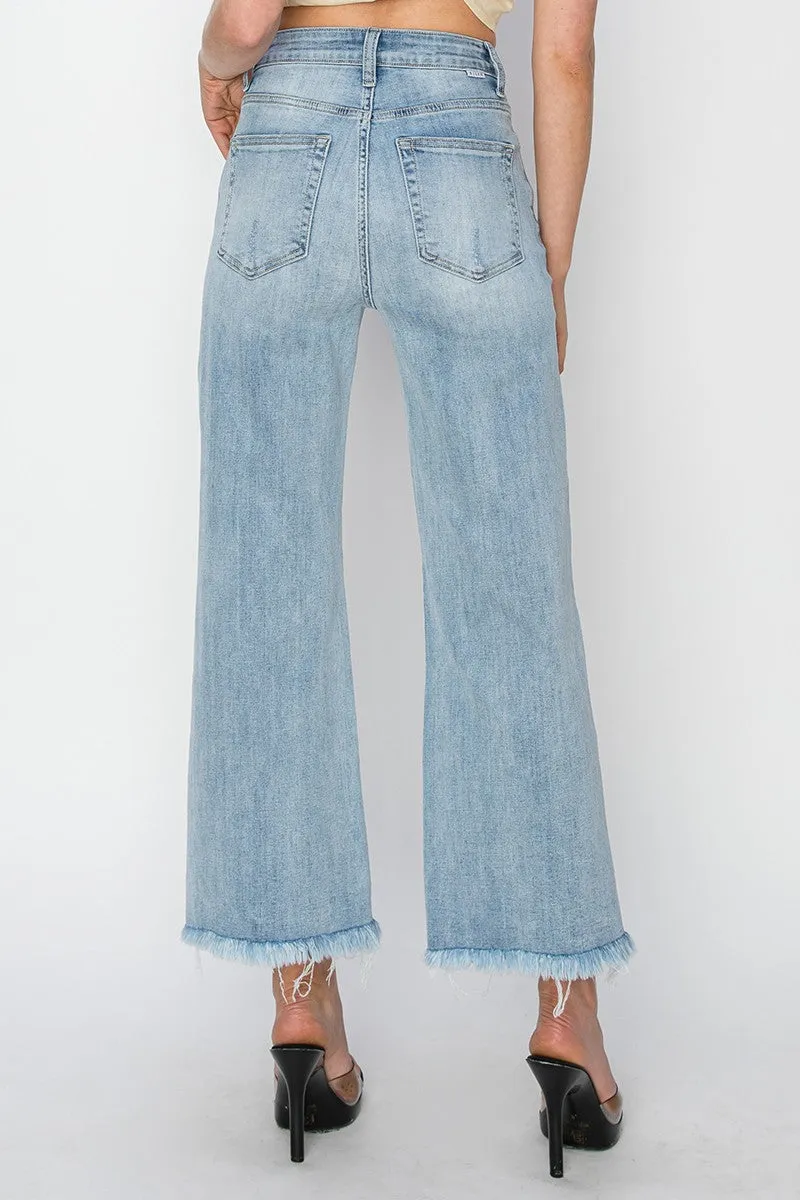 High Rise Frayed Ankle Wide Leg Jeans by Risen