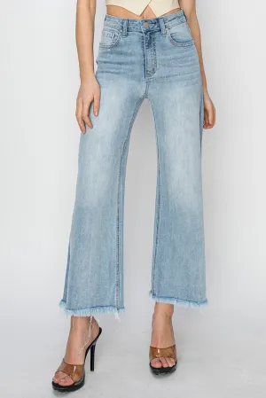 High Rise Frayed Ankle Wide Leg Jeans by Risen