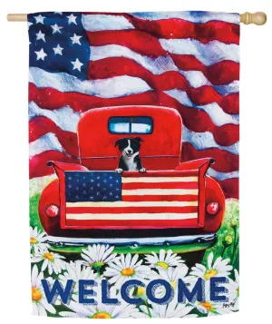 House Sub Suede Patriotic Pup Truck Flag,13s3396