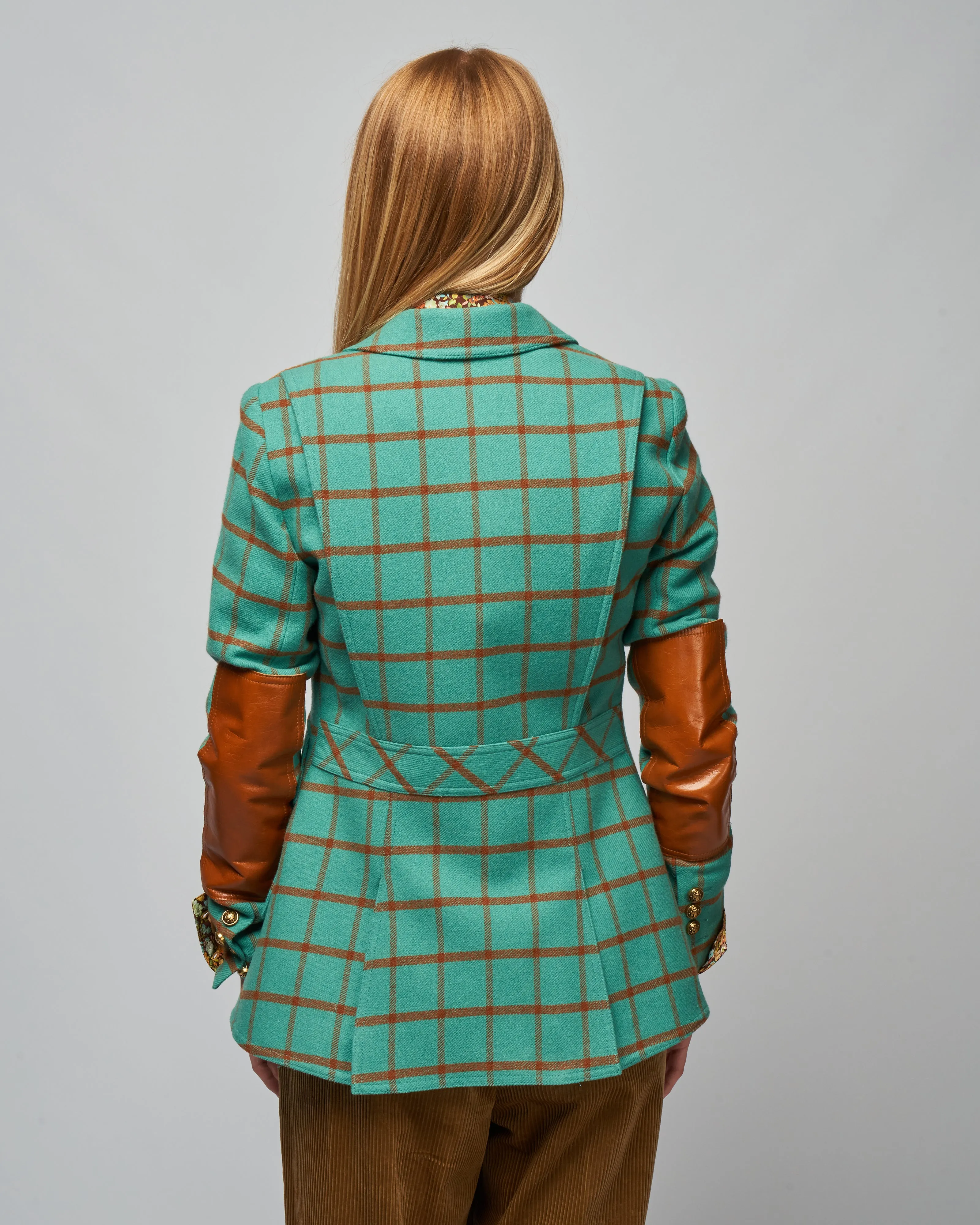 hunting blazer w/ elbow patch - aqua windowpane