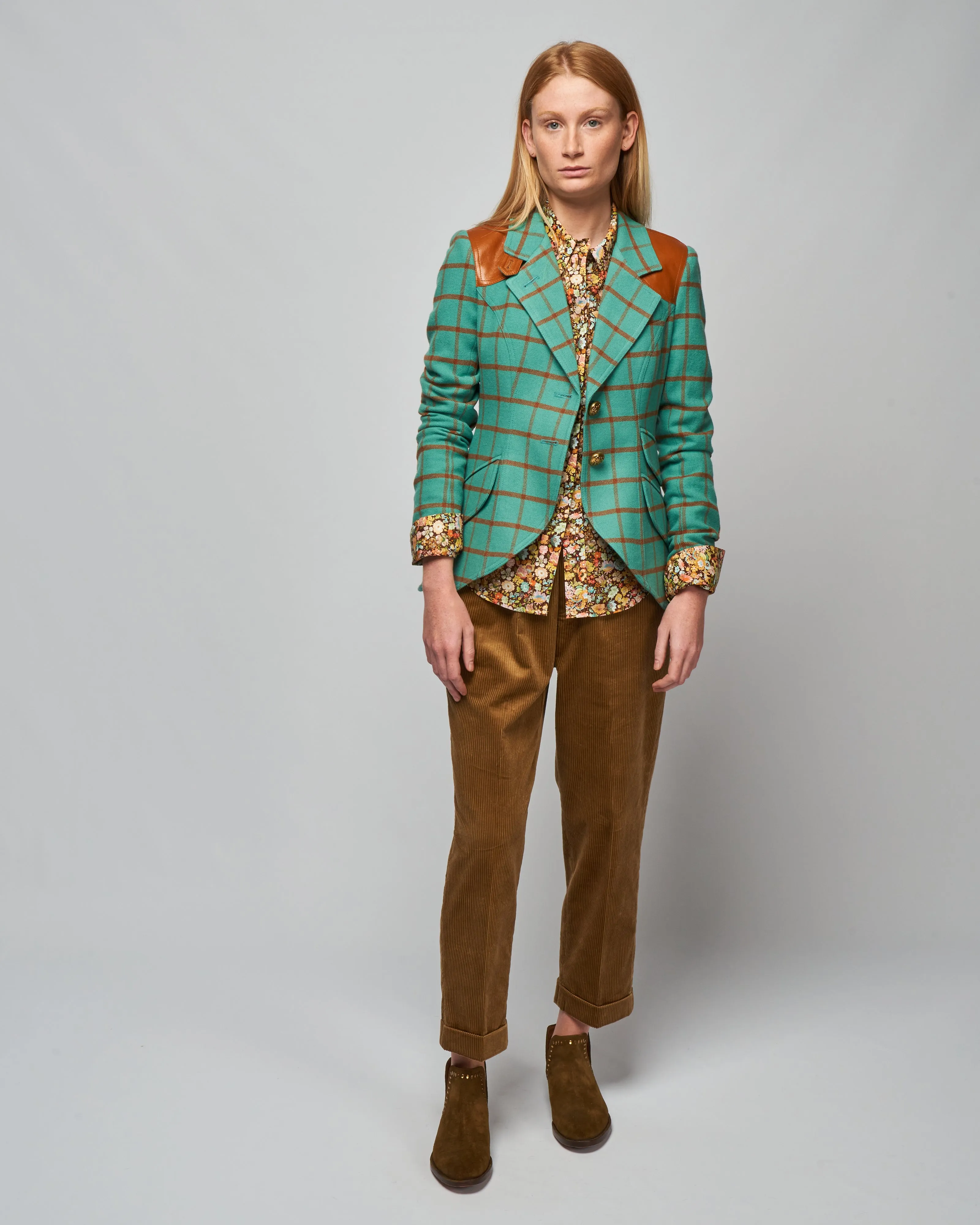 hunting blazer w/ elbow patch - aqua windowpane