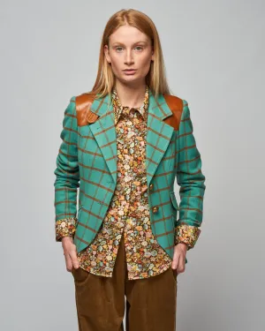 hunting blazer w/ elbow patch - aqua windowpane