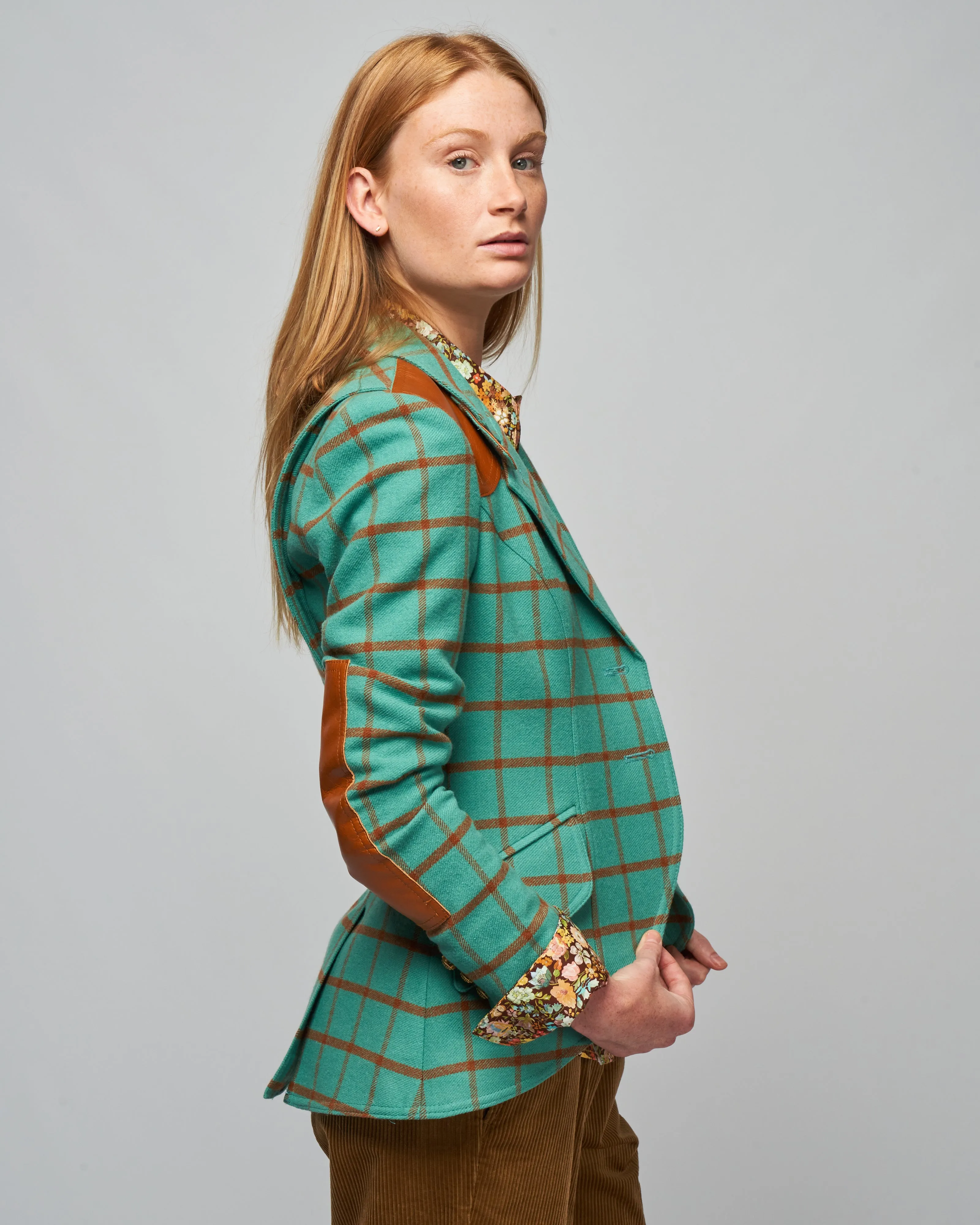hunting blazer w/ elbow patch - aqua windowpane