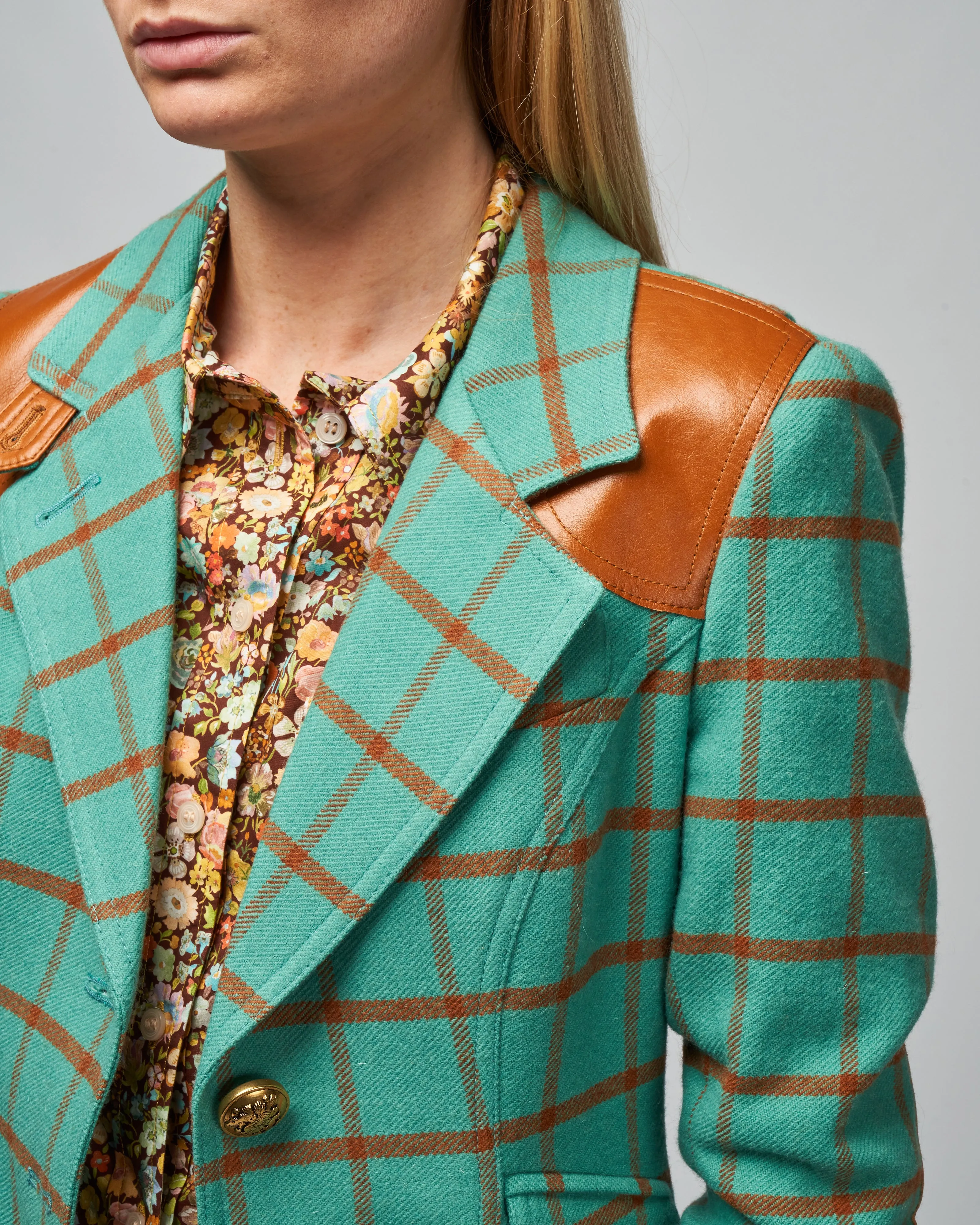 hunting blazer w/ elbow patch - aqua windowpane