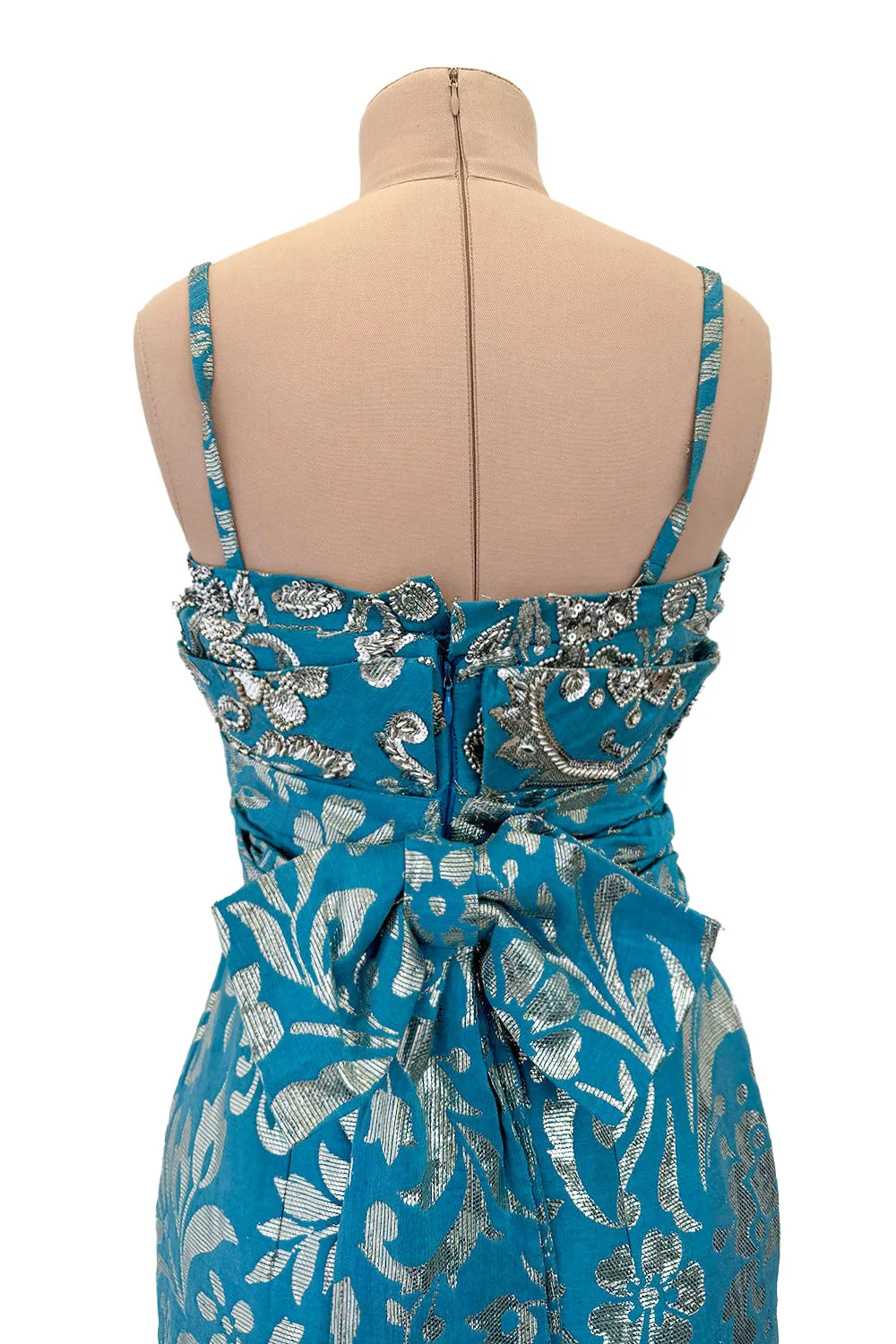 Incredible Resort 2008 Christian Dior by John Galliano Blue & Silver Brocade Dress w Beaded Bodice