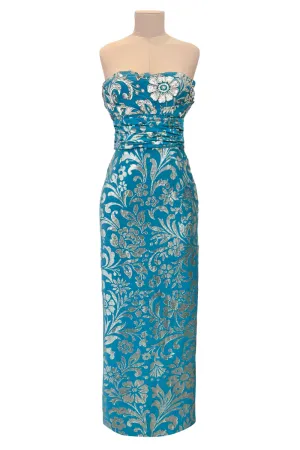 Incredible Resort 2008 Christian Dior by John Galliano Blue & Silver Brocade Dress w Beaded Bodice