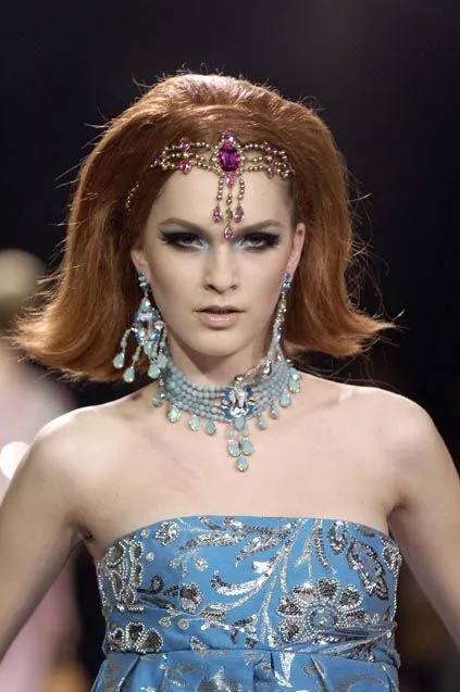 Incredible Resort 2008 Christian Dior by John Galliano Blue & Silver Brocade Dress w Beaded Bodice
