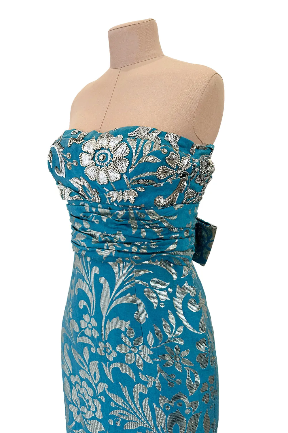 Incredible Resort 2008 Christian Dior by John Galliano Blue & Silver Brocade Dress w Beaded Bodice