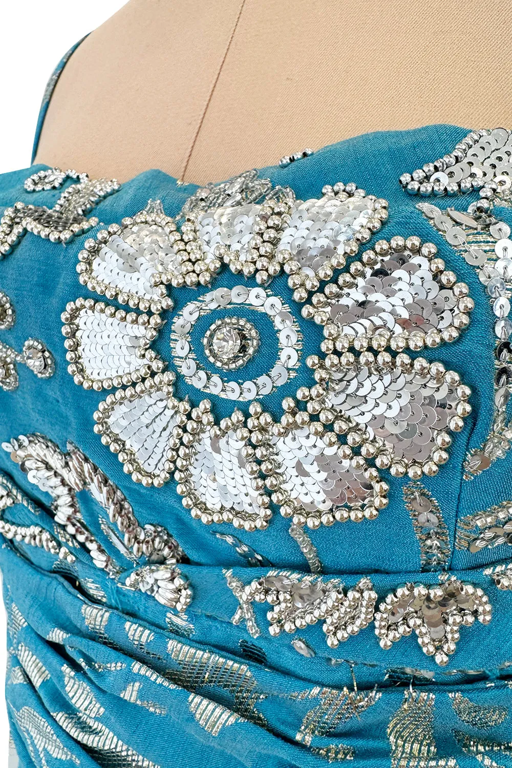 Incredible Resort 2008 Christian Dior by John Galliano Blue & Silver Brocade Dress w Beaded Bodice