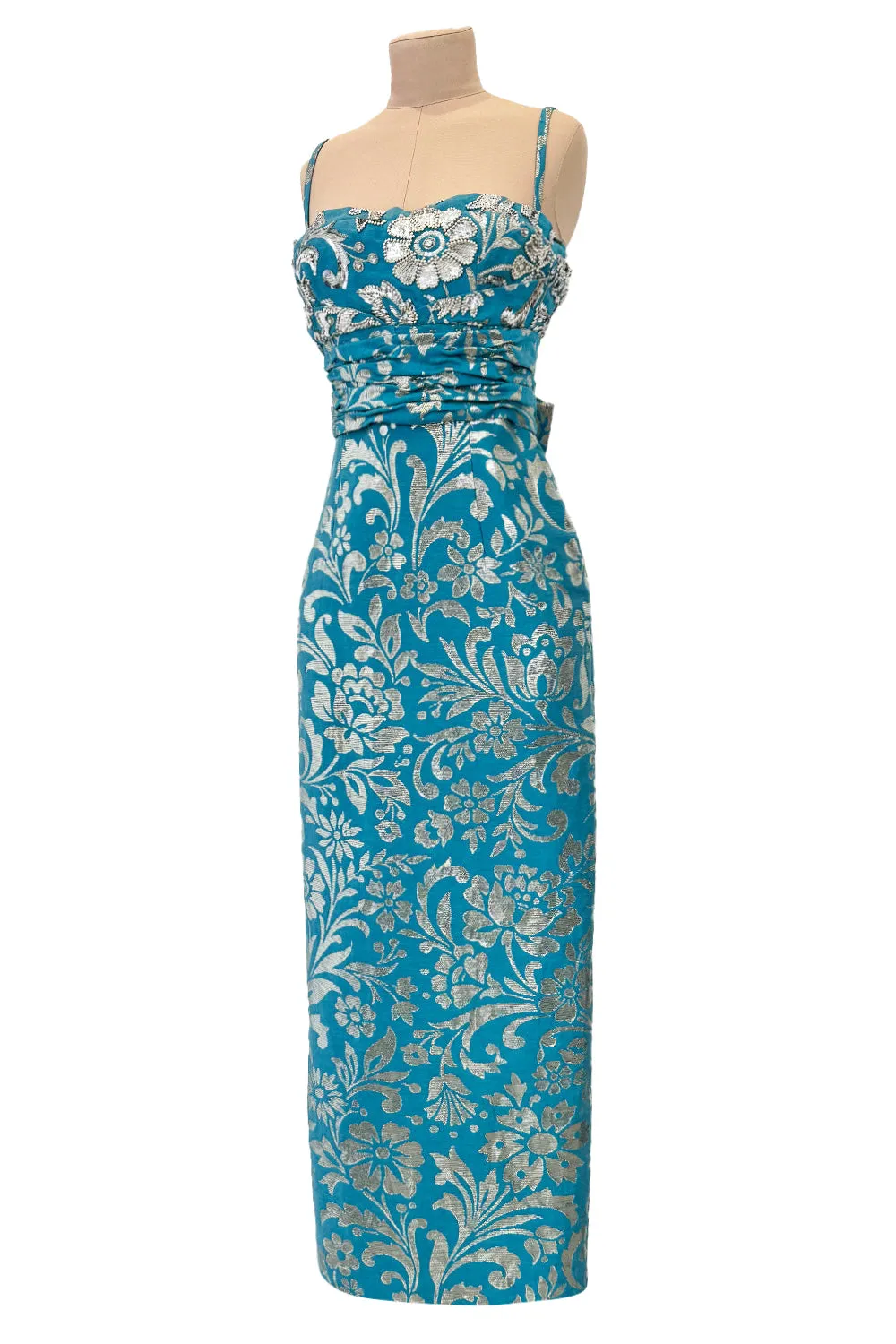 Incredible Resort 2008 Christian Dior by John Galliano Blue & Silver Brocade Dress w Beaded Bodice