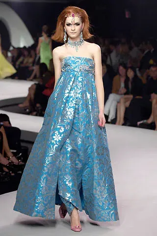 Incredible Resort 2008 Christian Dior by John Galliano Blue & Silver Brocade Dress w Beaded Bodice