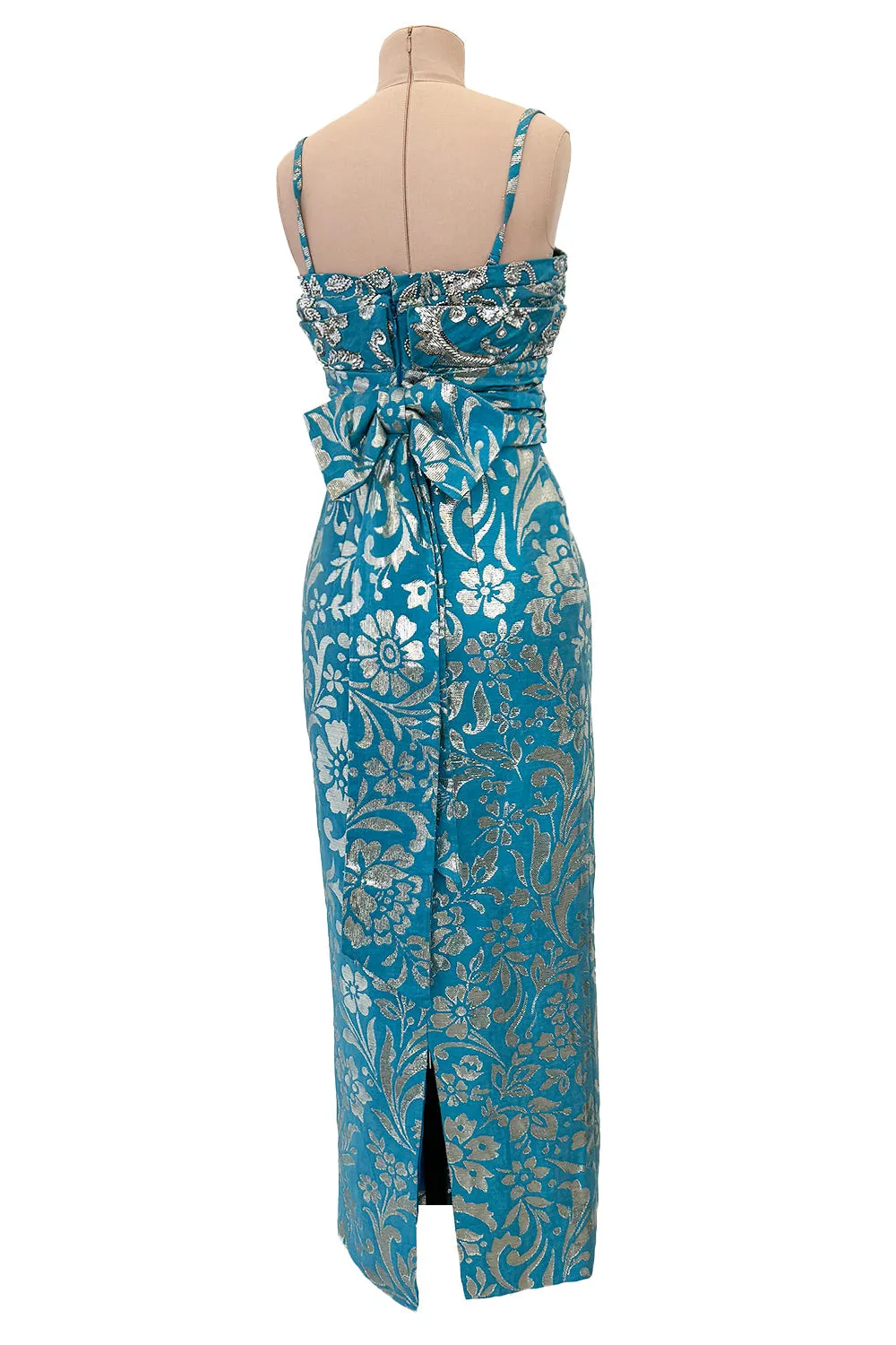 Incredible Resort 2008 Christian Dior by John Galliano Blue & Silver Brocade Dress w Beaded Bodice
