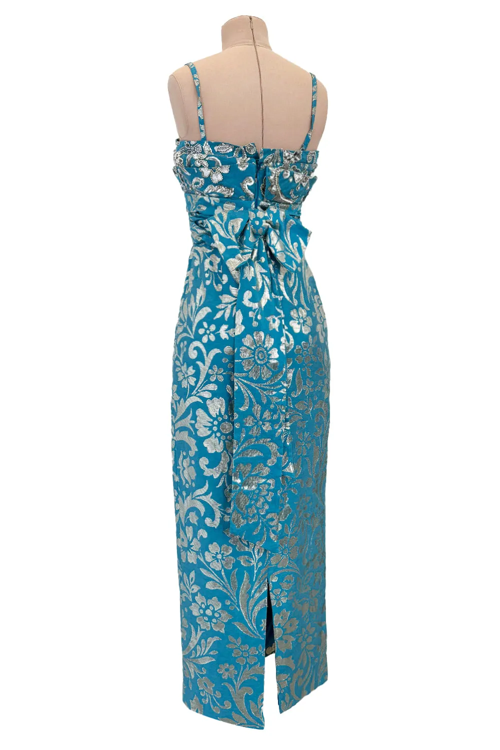 Incredible Resort 2008 Christian Dior by John Galliano Blue & Silver Brocade Dress w Beaded Bodice