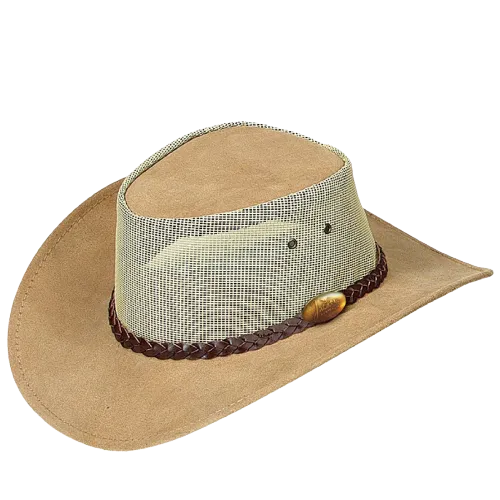 JACARU Summer Breeze Squashy Cooler Suede Leather Hat Brim Vented Mesh 1019