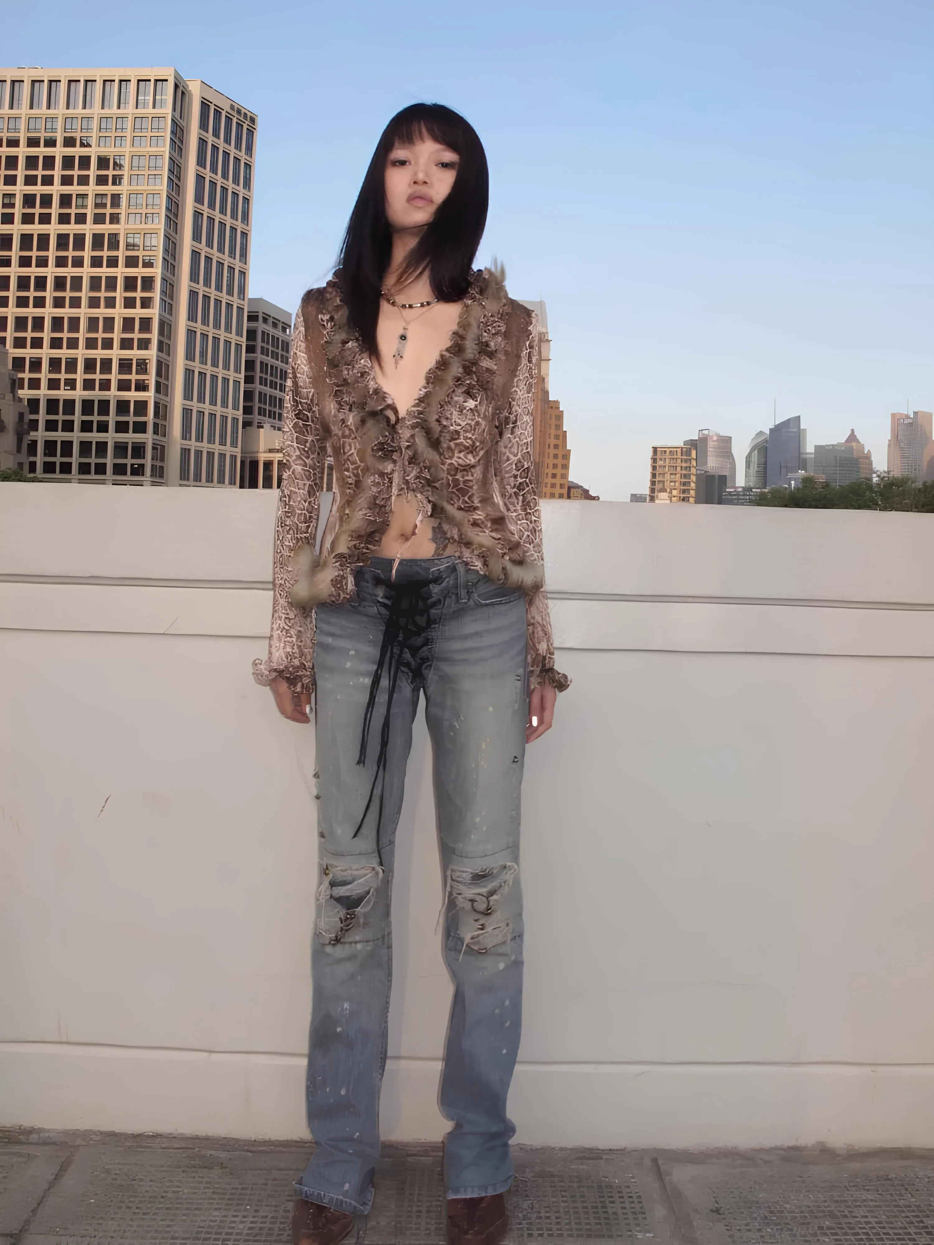 Japanese Y2K Leopard Print Fur Shirt – Vintage Harajuku Grunge Aesthetic