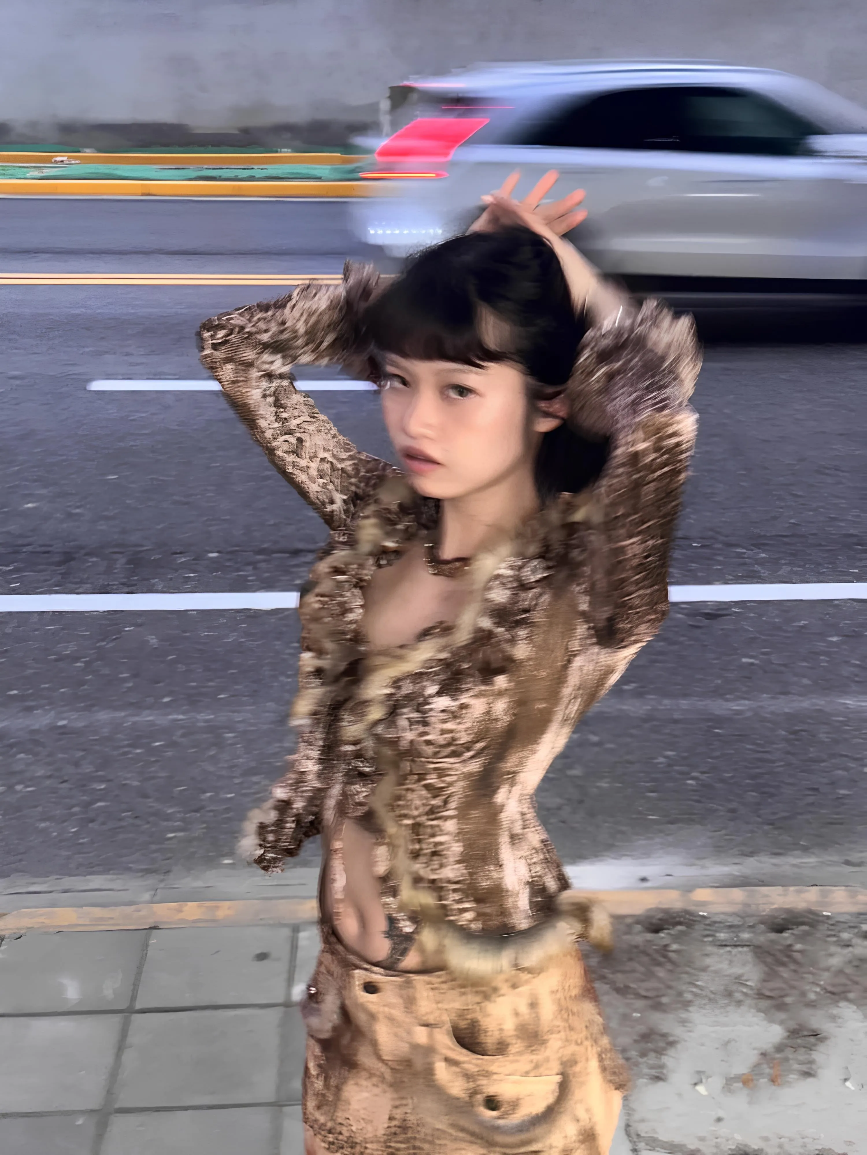 Japanese Y2K Leopard Print Fur Shirt – Vintage Harajuku Grunge Aesthetic