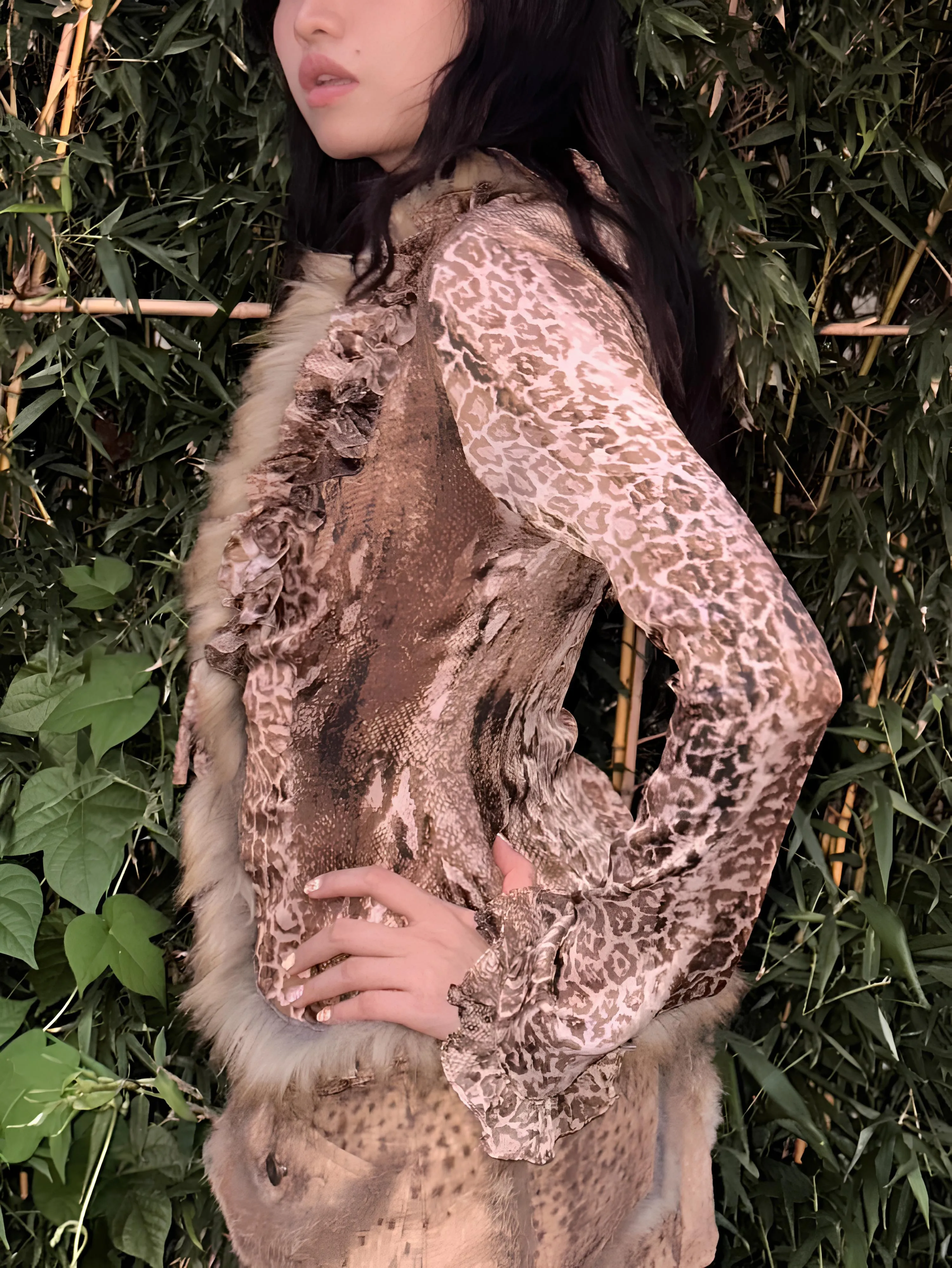 Japanese Y2K Leopard Print Fur Shirt – Vintage Harajuku Grunge Aesthetic