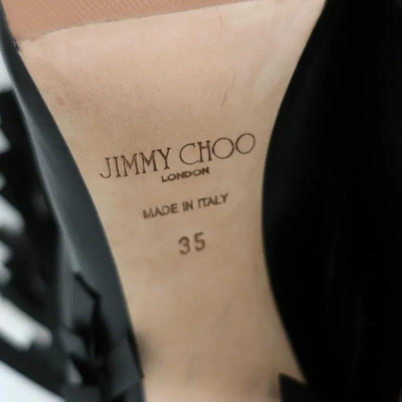 Jimmy Choo Fringe Booties Mala Black Leather Size 35 High Heel Ankle Boots