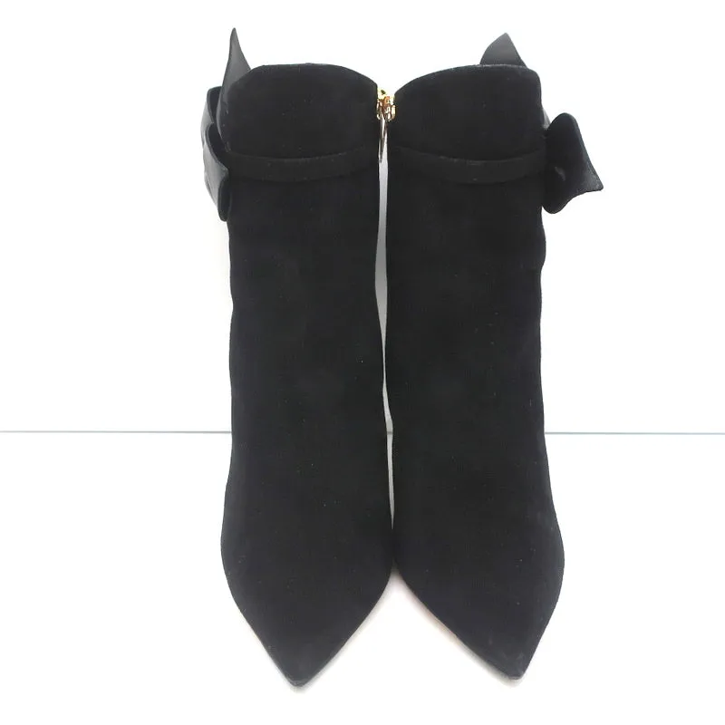 Jimmy Choo Kassidy Bow Ankle Boots Black Suede Size 39 Pointed Toe High Heel