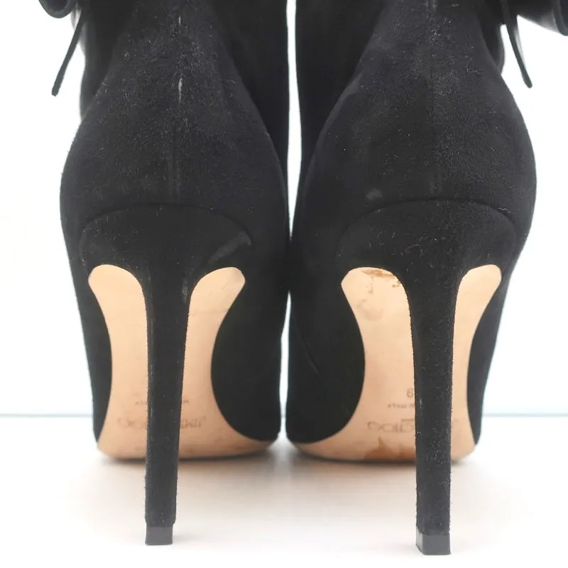 Jimmy Choo Kassidy Bow Ankle Boots Black Suede Size 39 Pointed Toe High Heel