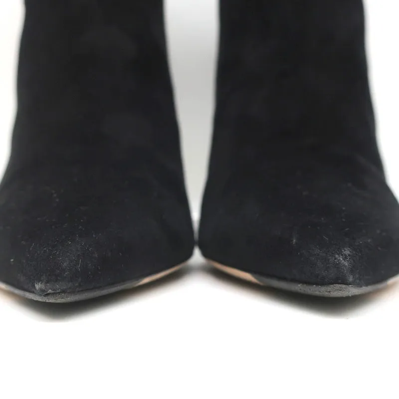 Jimmy Choo Kassidy Bow Ankle Boots Black Suede Size 39 Pointed Toe High Heel