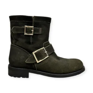 Jimmy Choo Shoes, Olive Green Suede Moto Boots (size 36.5)