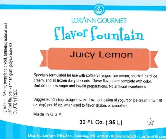 Juicy Lemon Flavor Fountain - 4 oz. - 32 oz. - Ice Cream and Beverage Flavors - LorAnn Oils - Canadian Distribution