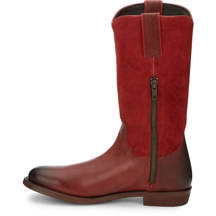 Justin Ladies Red Reba Anthem Round Toe 12" Roper Boots with Red Suede Tops