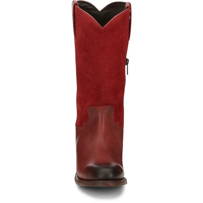 Justin Ladies Red Reba Anthem Round Toe 12" Roper Boots with Red Suede Tops