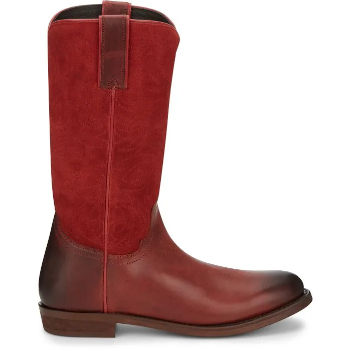 Justin Ladies Red Reba Anthem Round Toe 12" Roper Boots with Red Suede Tops