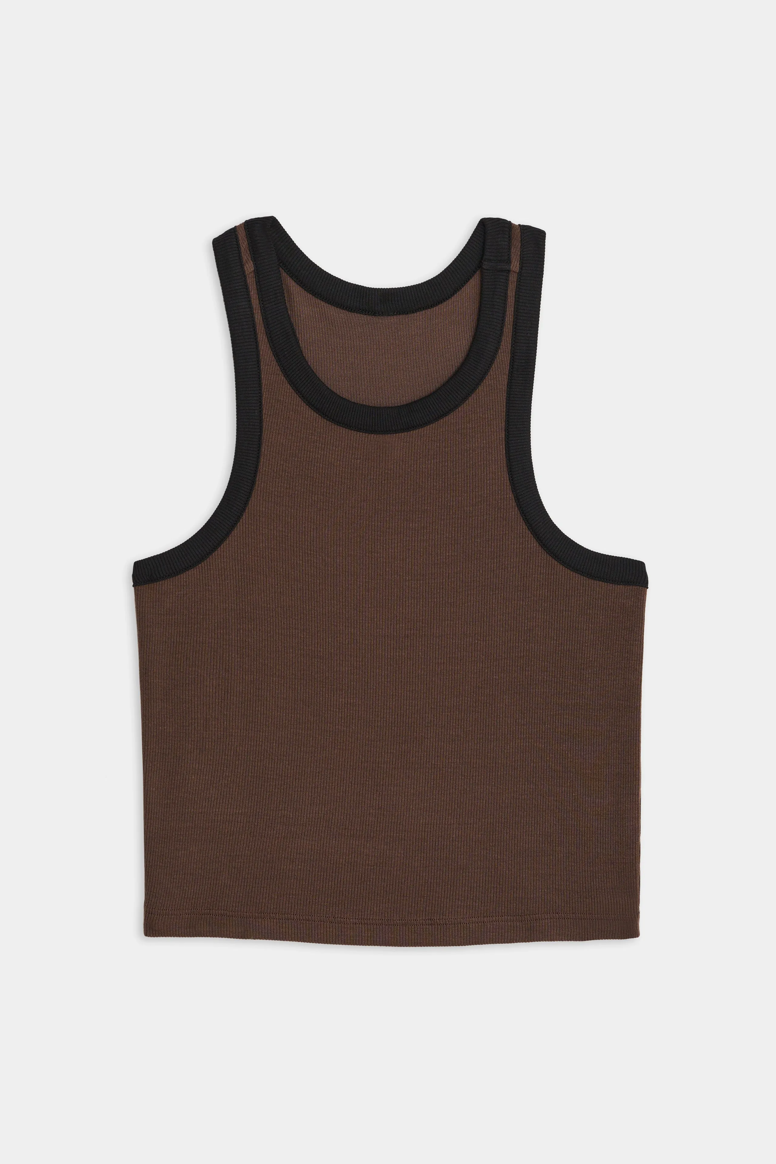 Kiki Rib Crop Tank - Dark Chocolate/Black