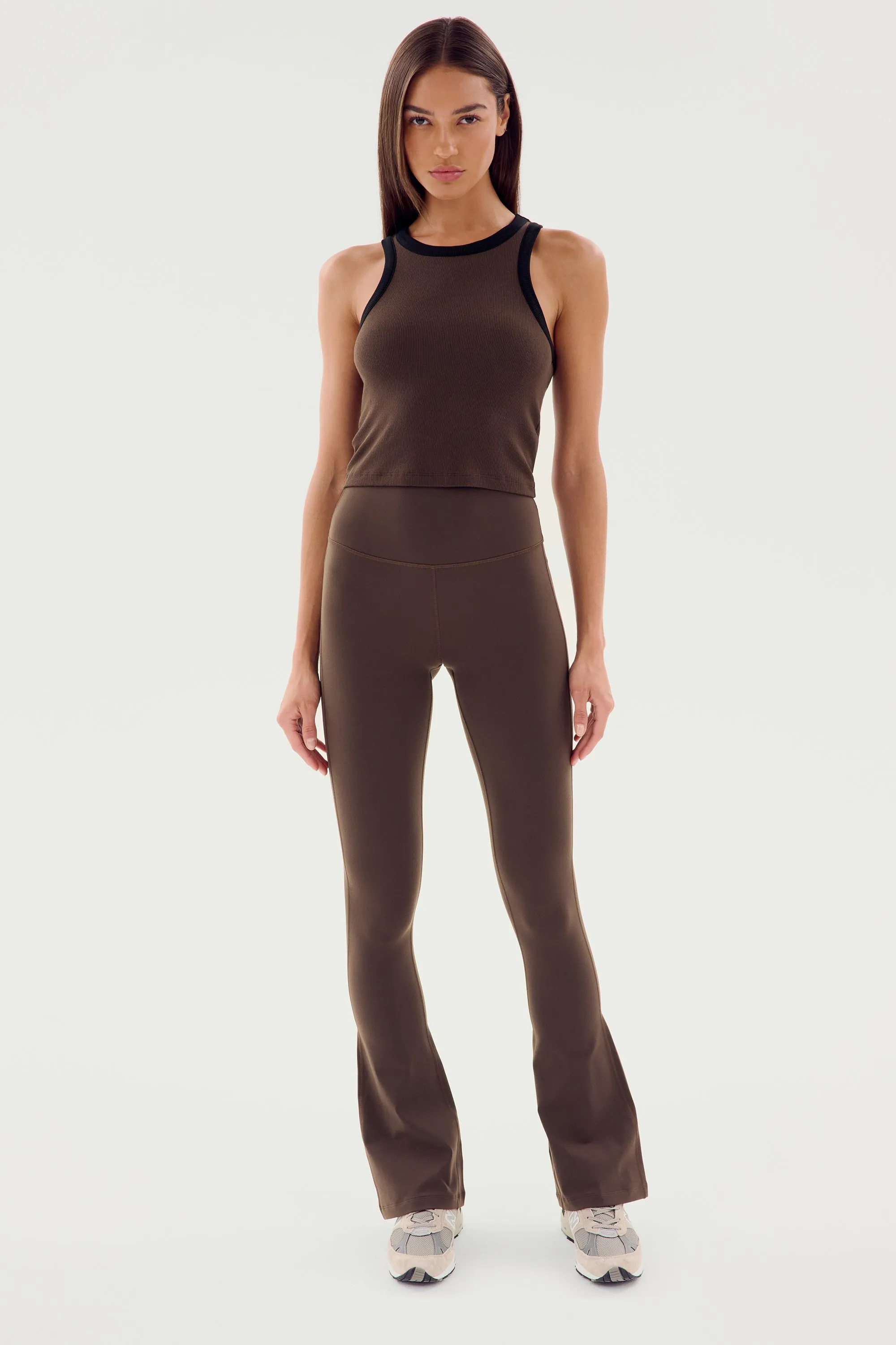 Kiki Rib Crop Tank - Dark Chocolate/Black