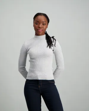 Ladies Skinny Rib Turtleneck Knitwear - Grey