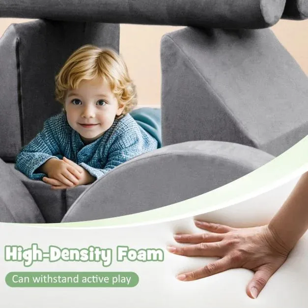 Large 13 Piece Suedette Pikler Soft Play Equipment | Removable & Washable | Grey or Blue