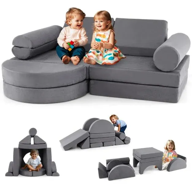 Large 13 Piece Suedette Pikler Soft Play Equipment | Removable & Washable | Grey or Blue