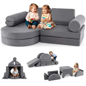 Large 13 Piece Suedette Pikler Soft Play Equipment | Removable & Washable | Grey or Blue