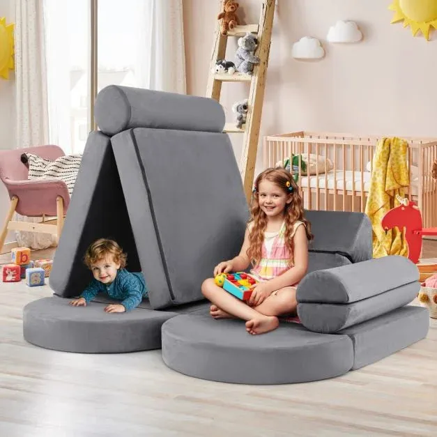 Large 13 Piece Suedette Pikler Soft Play Equipment | Removable & Washable | Grey or Blue