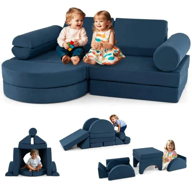 Large 13 Piece Suedette Pikler Soft Play Equipment | Removable & Washable | Grey or Blue