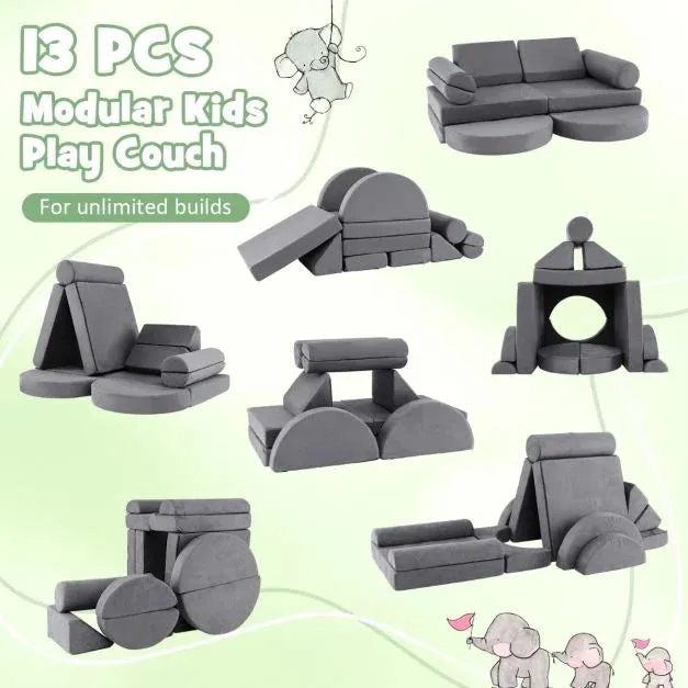 Large 13 Piece Suedette Pikler Soft Play Equipment | Removable & Washable | Grey or Blue