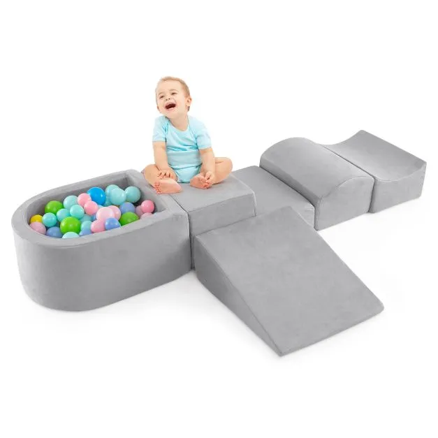Large Soft Suede Montessori Soft Play Equipment | Ball Pool | Grey