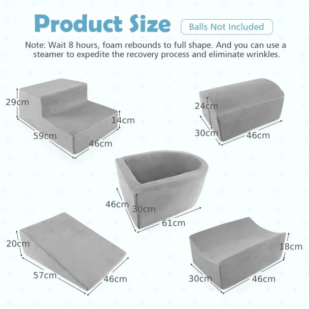Large Soft Suede Montessori Soft Play Equipment | Ball Pool | Grey