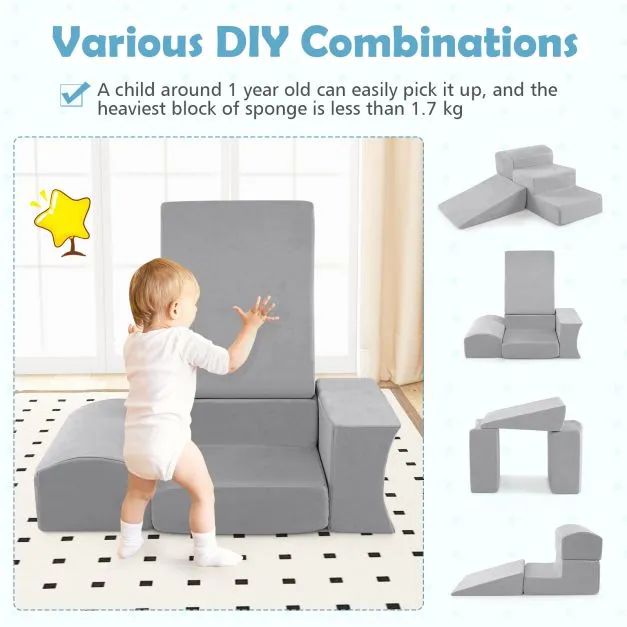 Large Soft Suede Montessori Soft Play Equipment | Ball Pool | Grey