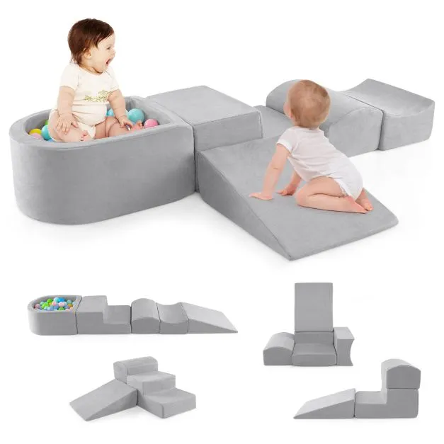 Large Soft Suede Montessori Soft Play Equipment | Ball Pool | Grey