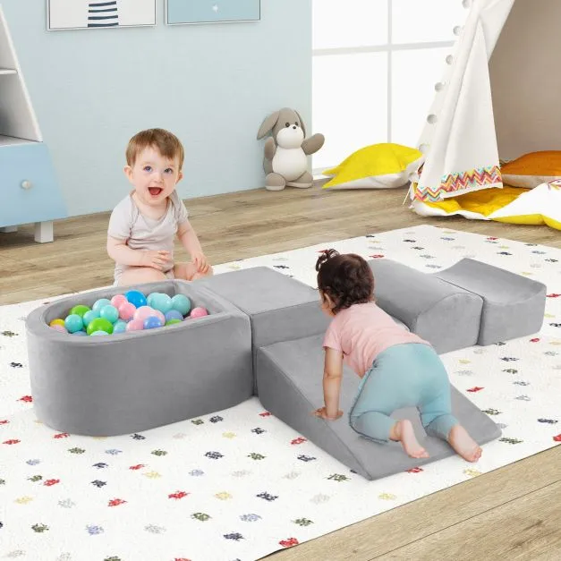 Large Soft Suede Montessori Soft Play Equipment | Ball Pool | Grey