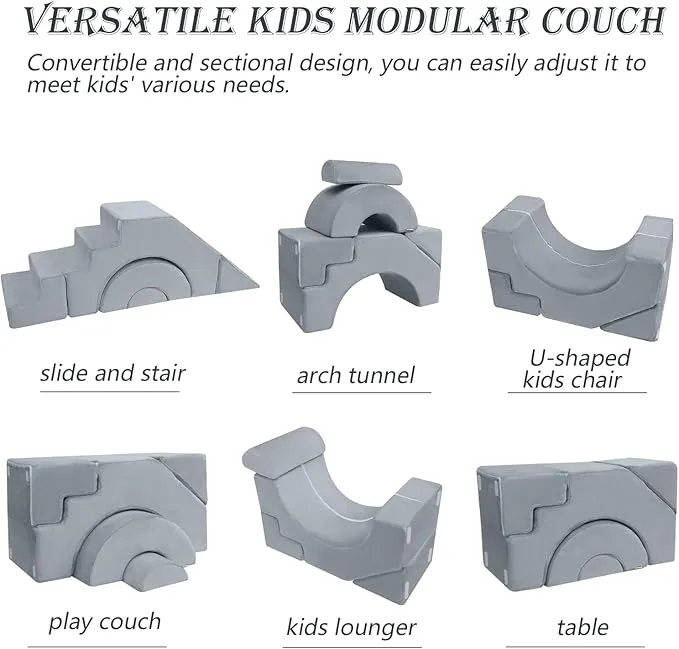 Large Super Soft Fleece Pikler Modular Soft Play Equipment | Removable & Washable | Grey