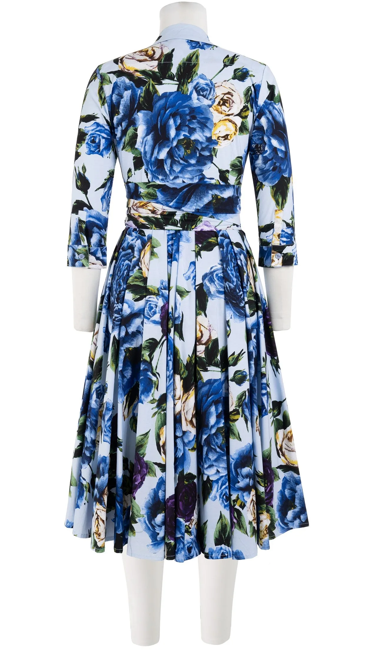Laurent Dress Shirt Collar 3/4 Sleeve Long Length Cotton Stretch (Peony Kimono All Over)