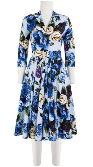 Laurent Dress Shirt Collar 3/4 Sleeve Long Length Cotton Stretch (Peony Kimono All Over)